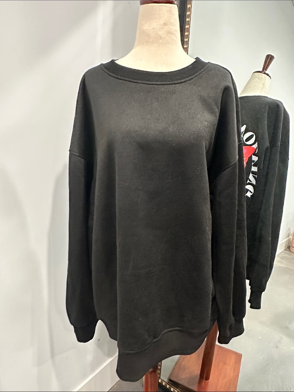 Black Graphic Crewneck Sweater with Butterfly Graphic